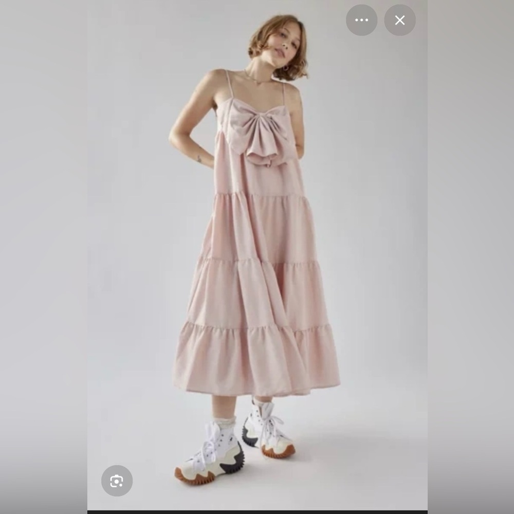 Sister Jane Blush Pink Tiered Midi Dress with Bow